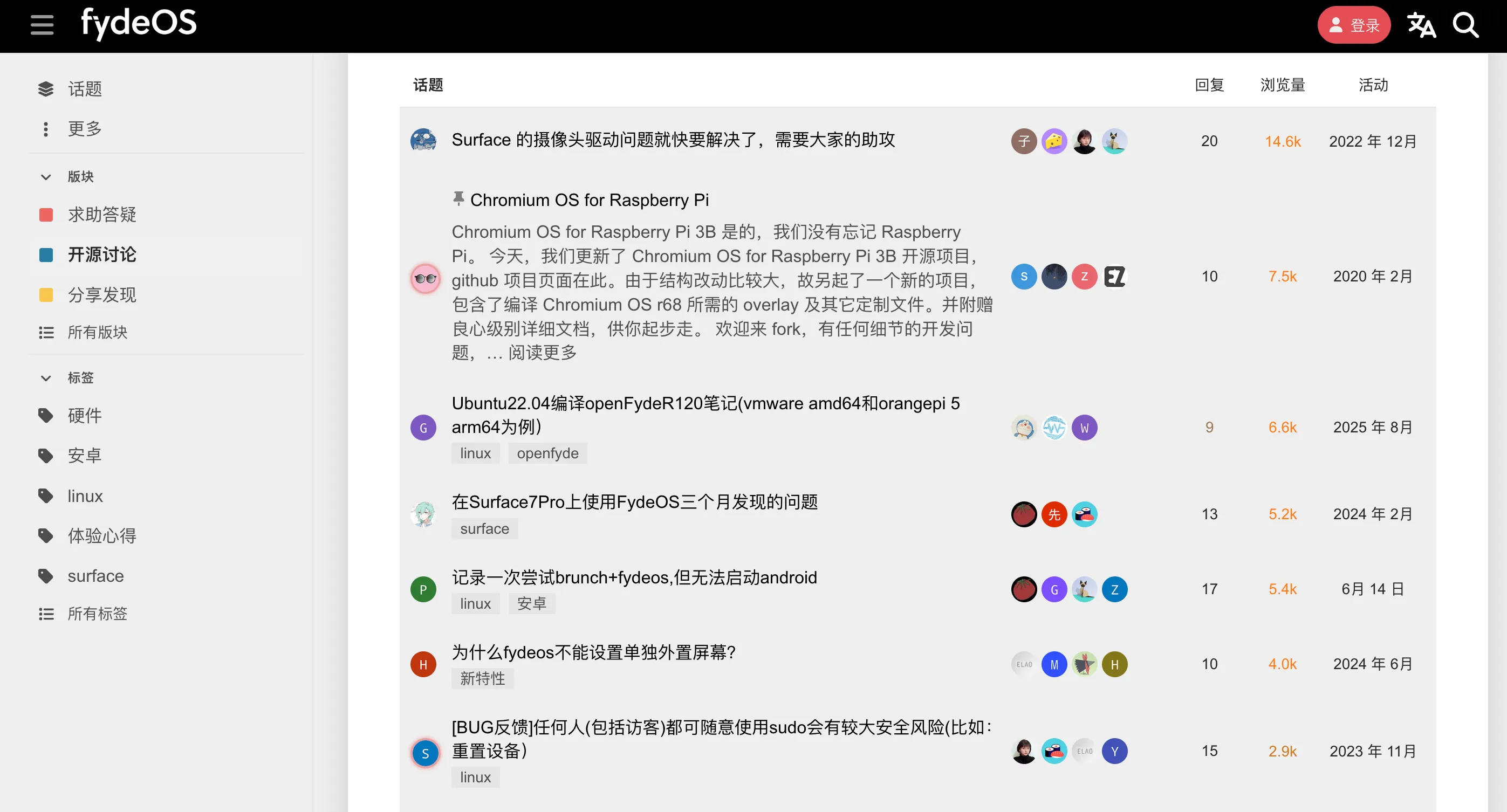 FydeOS 社区论坛的话题列表